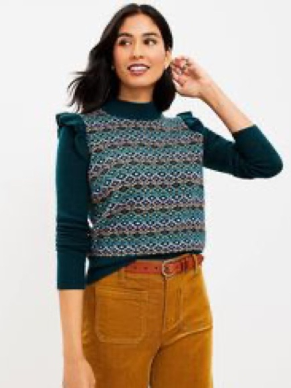 NWT LOFT Mock Neck Ruffle Geometric Sweater